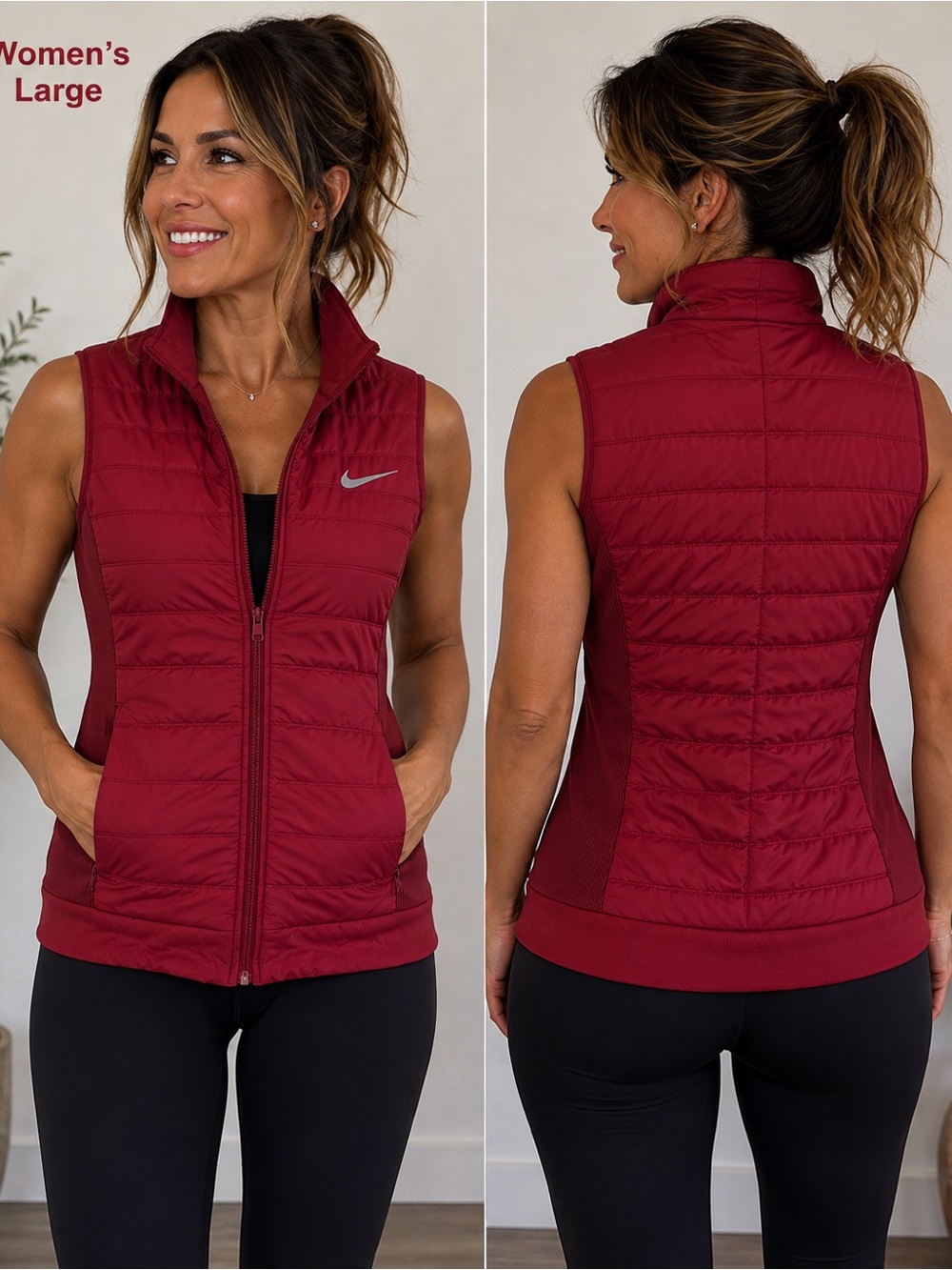 Nike Women's Wine Red Quilted Sleeveless Puffer Vest